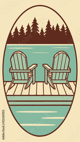 Relaxing lakeside scene featuring two adirondack chairs on a wooden dock for summer relaxation