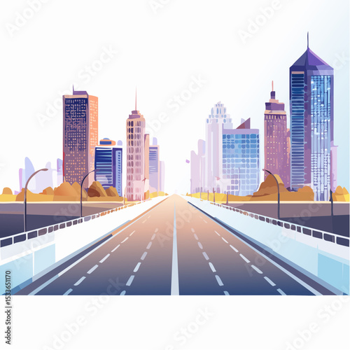 vibrant nighttime image of a glowing highway cutting through a futuristic city