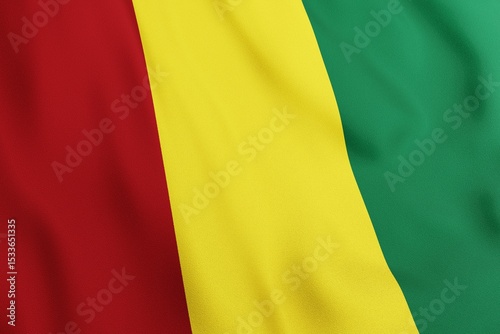 Fabric painted in colors of flag of Guinea. Close up shot