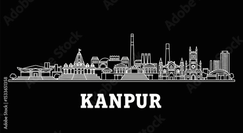 Kanpur skyline with India City outline silhouette.