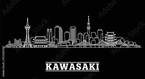 Kawasaki Japan City Skyline Minimalist Outline