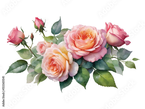 Rose watercolor illustrator painting to vector