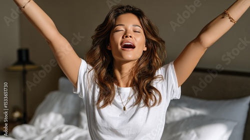 Woman stretching in bedroom