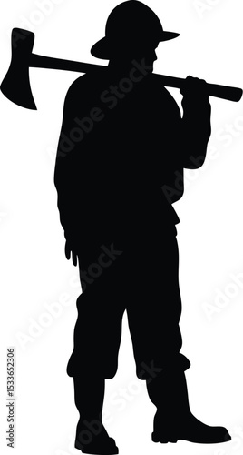 firefighter silhouette, emergency responder, vector illustration