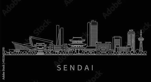 Sendai Skyline Japan City Silhouette.