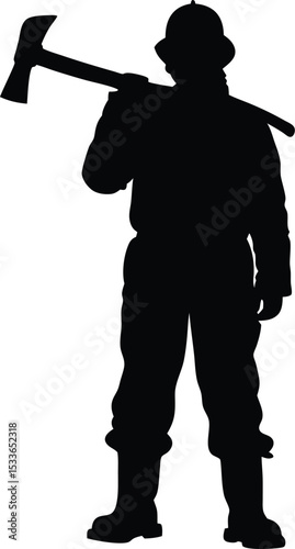 firefighter silhouette, emergency responder, vector illustration