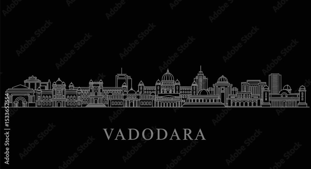 Naklejka premium Vadodara Skyline India Cityscape Silhouette.