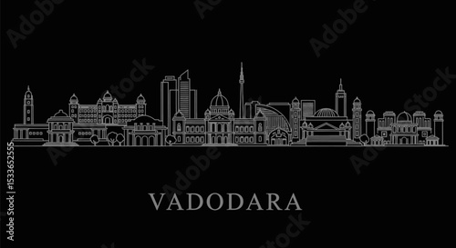 Vadodara Skyline India Cityscape Vector.