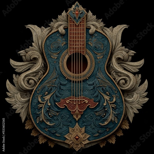 Baroque-inspired guitar with golden floral frame