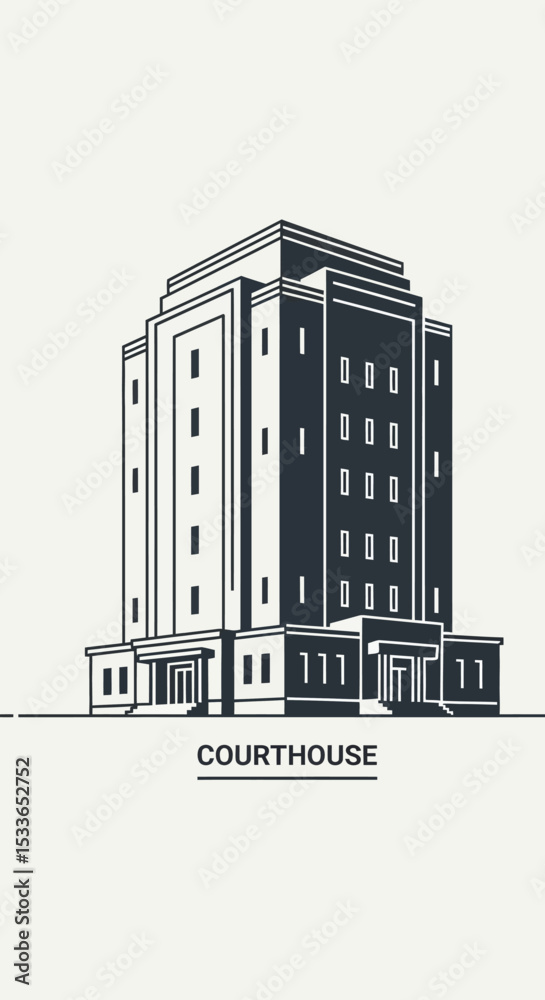 Obraz premium Minimalist Courthouse Building Vector Illustration