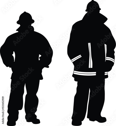 firefighter silhouette, emergency responder, vector illustration