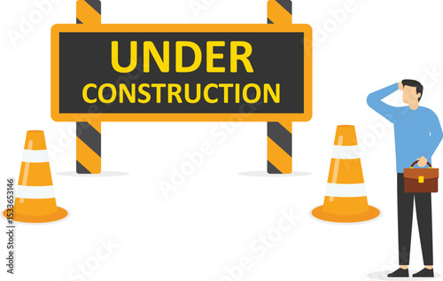 404 error web template with cones and repair sign symbol vector illustration. stock illustration

