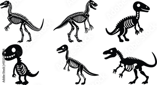 Set of Dinosaur skeletons Silhouette illustration