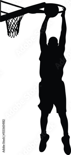 basketball player silhouette, jump shot, vector illustration