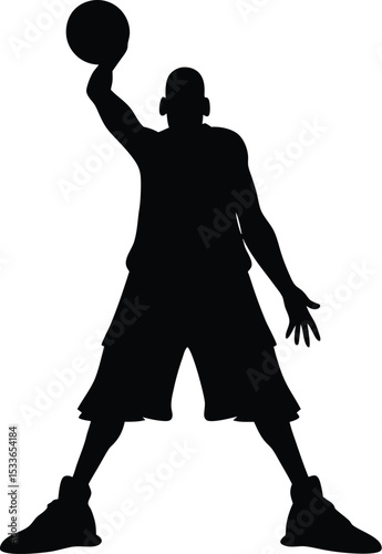 basketball player silhouette, jump shot, vector illustration