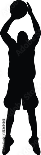 basketball player silhouette, jump shot, vector illustration
