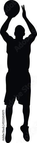 basketball player silhouette, jump shot, vector illustration