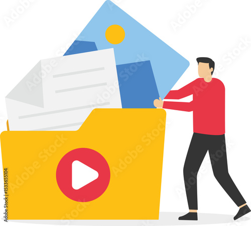 Digital archive illustration, Concept of file folder management, Business data, Content arrangement stock illustration

