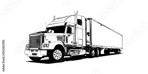 Detailed illustration of classic big rig truck showcasing sleek lines and powerful stance