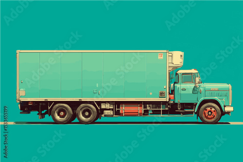 Brightly colored truck stands out against solid background, showcasing retro design elements and classic style