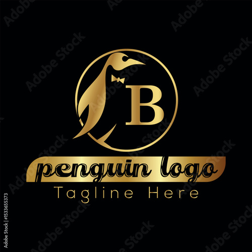 Black penguin logo icon vector illustration sign stamp badge design and B logo design