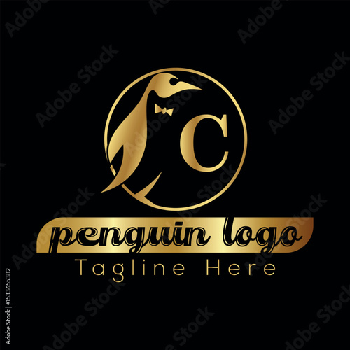 Black penguin logo icon vector illustration sign stamp badge design and C logo design
