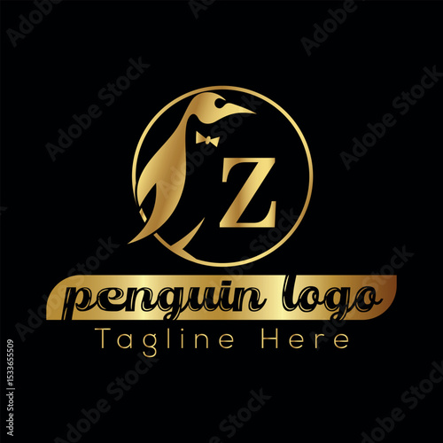 Black penguin logo icon vector illustration sign stamp badge design and Z logo design