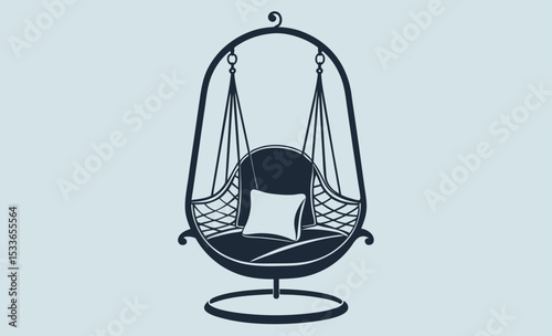 Swing chair silhouette, hanging seat vector, garden furniture icon, relaxing swing graphic