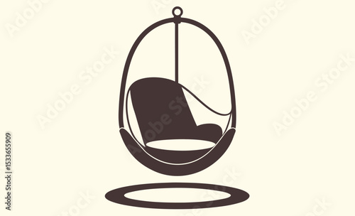 Swing chair silhouette, hanging seat vector, garden furniture icon, relaxing swing graphic
