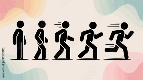 Sequence of Stick Figure Silhouettes Depicting Walking and Running