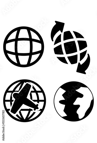 Global web icons for international connection and digital presence.
Diverse globe symbols representing worldwide communication and travel.
