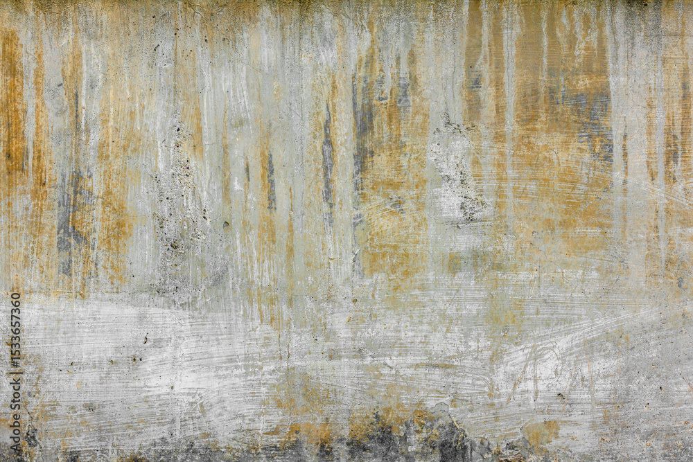Obraz premium rough concrete wall with old white paint strokes yellow streaks and stains