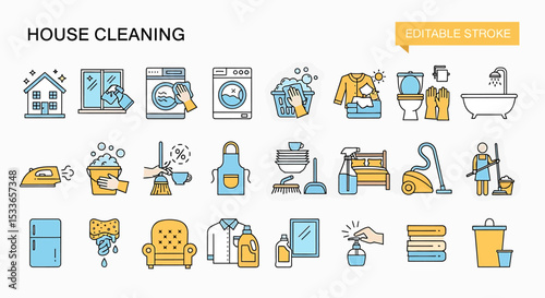 Colorful House Cleaning Icons Set
