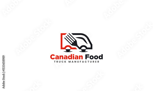 Canadian food car logo. Canada mail truck. Delivery van for courier.