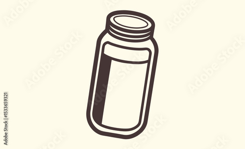 Pill bottle outline, medicine container icon, pharmaceutical jar vector