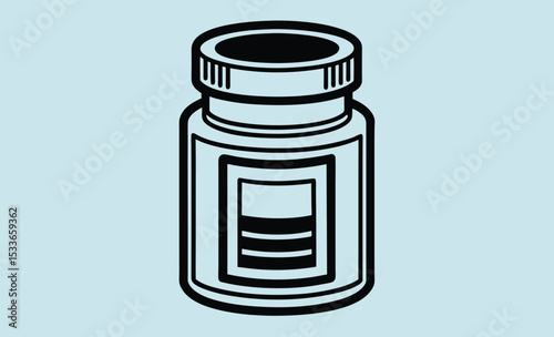 Pill bottle outline, medicine container icon, pharmaceutical jar vector