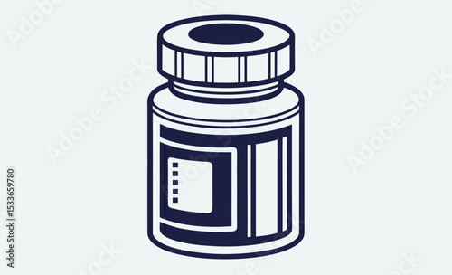 Pill bottle outline, medicine container icon, pharmaceutical jar vector
