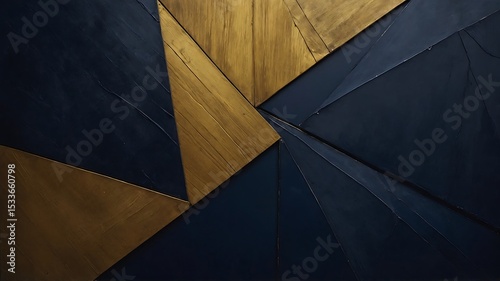 Abstract geometric wood and dark blue paneling
