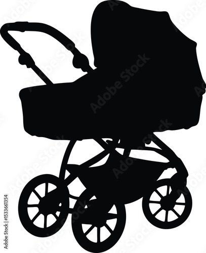 baby stroller silhouette, pram vector icon, newborn carriage design







