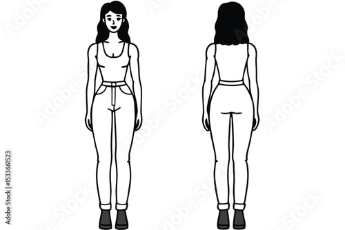 Black and white outline of a woman in front and back view with transparency