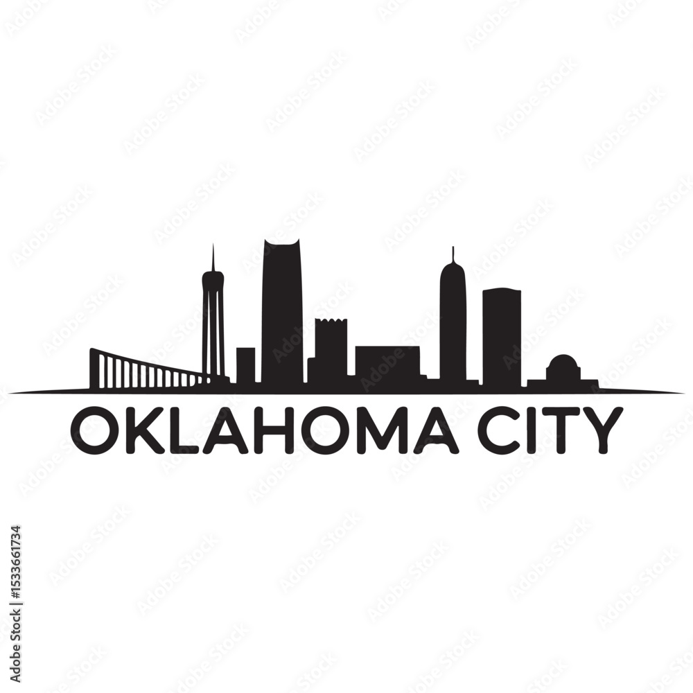 Fototapeta premium Vector Oklahoma City skyline. Travel Oklahoma City famous landmarks. Business and tourism concept for presentation, banner, web site. Vector black silhouette. with white background