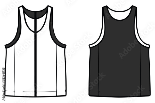 Flat vector illustration of two tank tops front view with detailed stitching and outlines