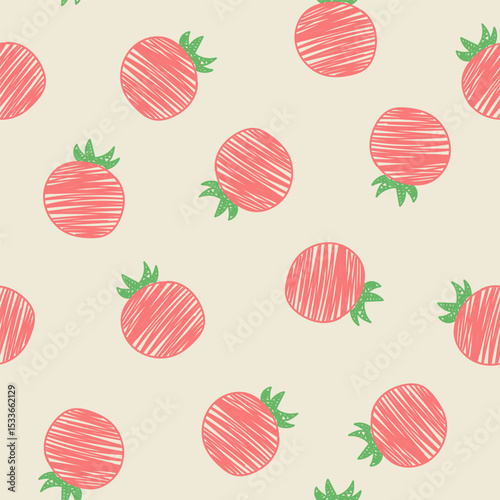 Seamless vector pattern of tomatoes. Design for fabric, gift wrapping paper, clothes, textile, surface textures, scrapbook.