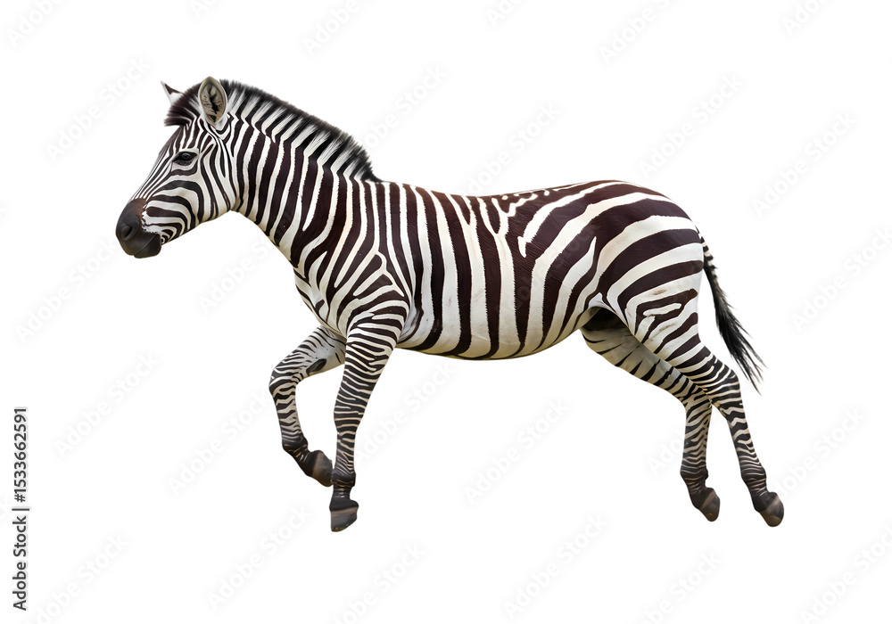 Obraz premium Striped Zebra: African Plains Equine Wildlife Photography on white background