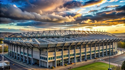 Roof of Murrayfield Stadium at Sunset