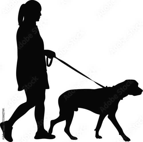 woman walking pet, silhouette vector icon, outdoor lifestyle design