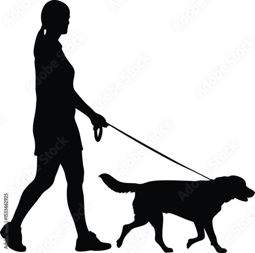 woman walking pet, silhouette vector icon, outdoor lifestyle design