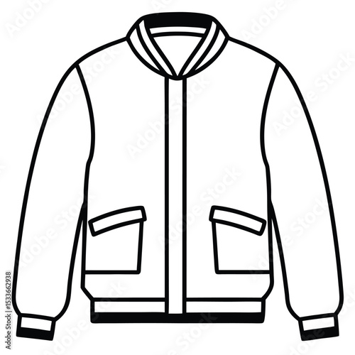 Black and white line art illustration of a stylish bomber jacket for fashion designs