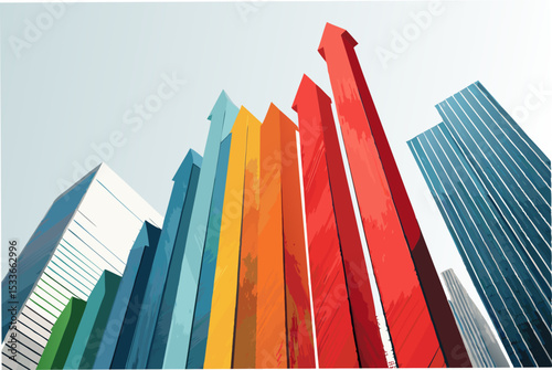 Generate an abstract image of vertical, glass-like shards rising dynamically upward, showcasing a modern, minimalist aesthetic.  Emphasis on sharp lines and vibrant color gradients.
