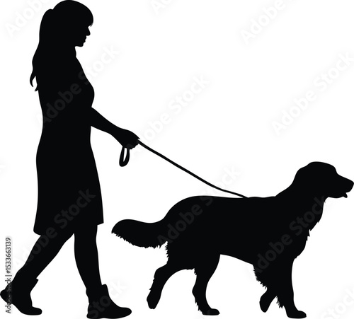 woman walking pet, silhouette vector icon, outdoor lifestyle design